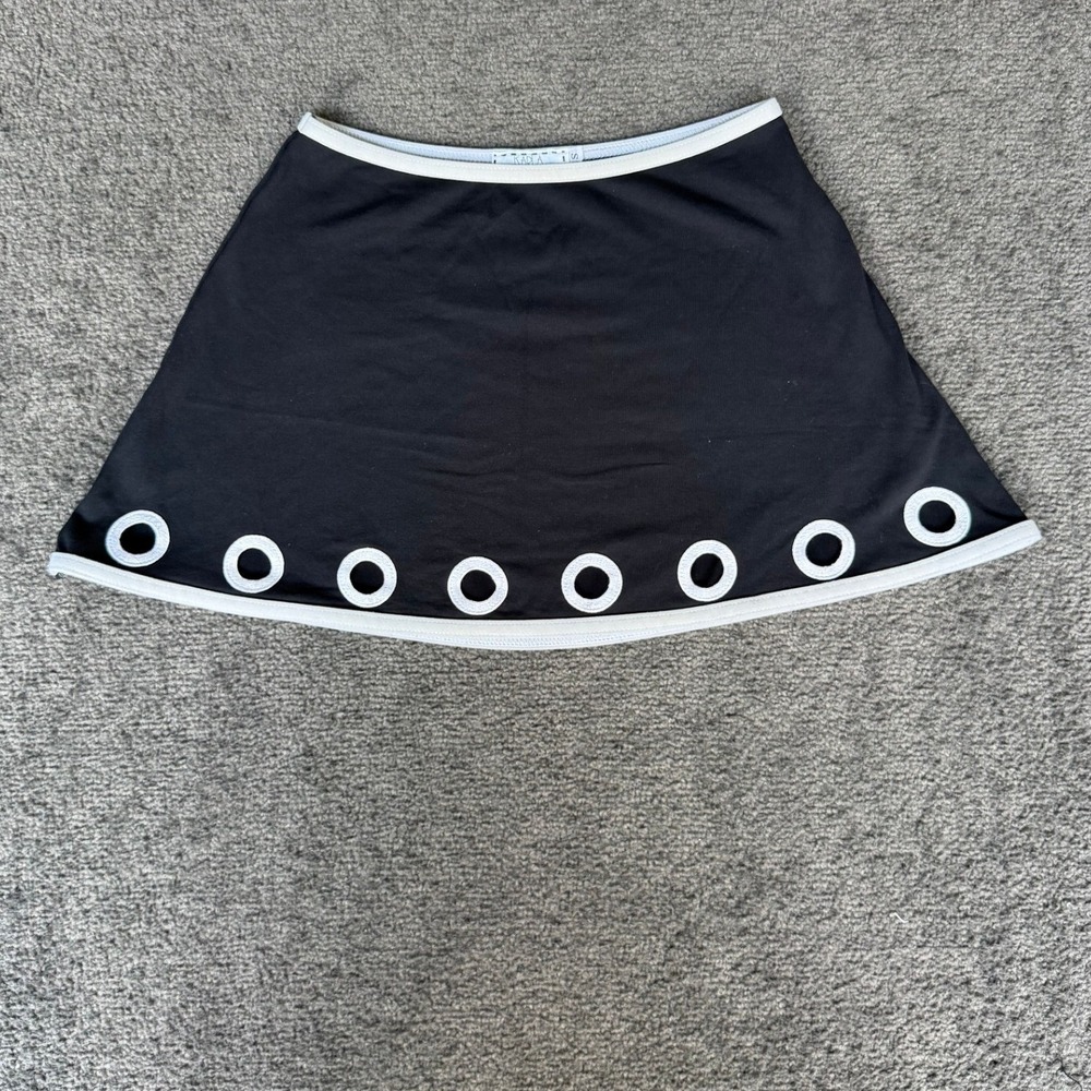 Karla Colletto Black White Contrast Trim Mod Grommet Swim Skirt Cover Up Small